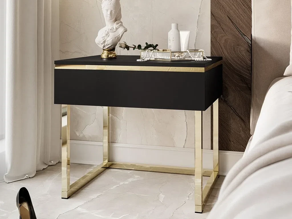Приліжкова тумба на каркасі Aurora (чорний/золотий), фото 1