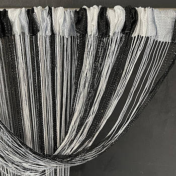 Штори нитки веселка з люрексом 300x280 cm Сіро-чорно-білі (NL-203)