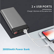 Power Bank з яскравим ліхтариком і швидким заряджанням Elefull 30000mAh PB-HOUMI-1W сірий, фото 5