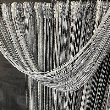 Штори серпанок для спальні будинку кухні, штори нитки в зал хол передпокій, штори-нитки в спальню Графіт-сіро-білі (NL-308)