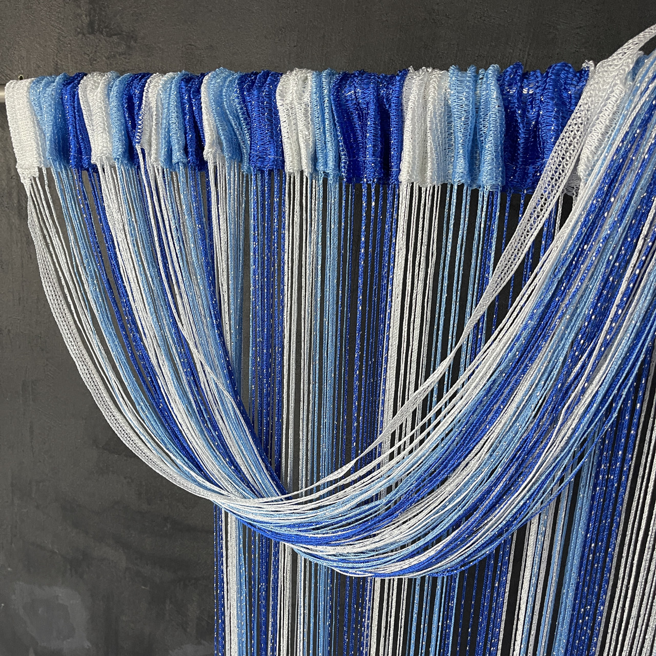 Тюль кесея в кімнату зал хол, штори нитяні на вікна в спальні дитячій кухні Біло-синьо-блакитний (NL-304), фото 1