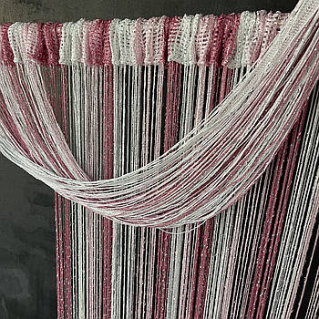 Штори нитки для зали кімнати, ниткові штори в зал кухню спальню, кісея для дому Рожево-біло-малинові (NL-210)