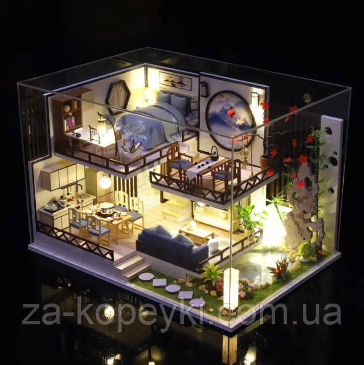 Румбокс Японська естетика Інтер'єрний конструктор Moxiang Bamboo Rhyme Book Nook M-029 + купол