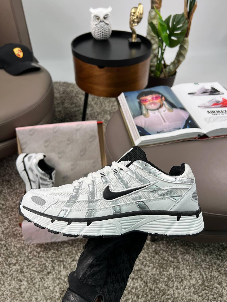 Чоловічі шкіряні текстиль кросівки Nike P-6000 S Reflective White Silver, кеди Найк весна осінь. Чоловіче взуття