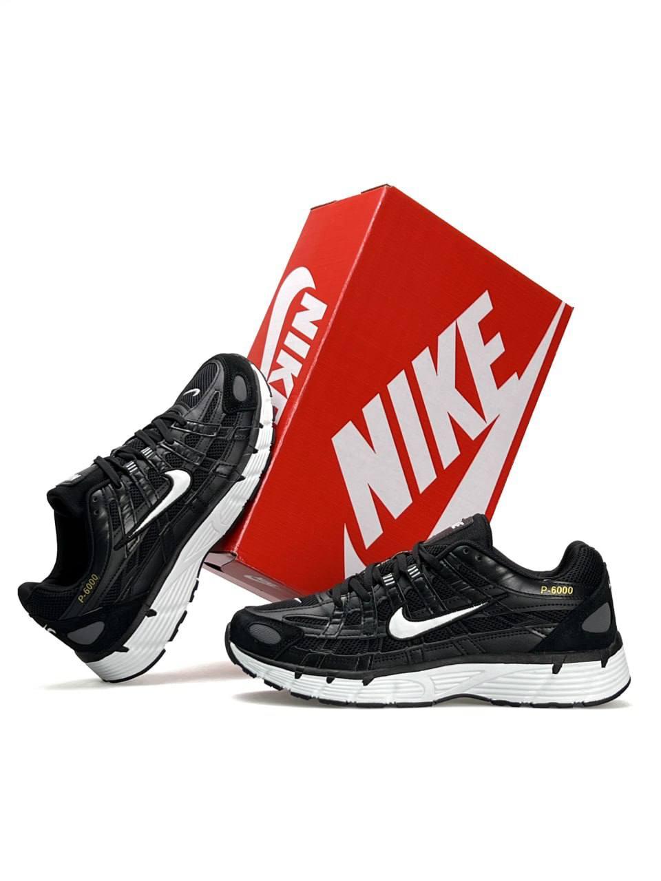 Чоловічі шкіряні текстиль кросівки Nike P-6000 S Reflective Black White, кеди Найк весна осінь. Чоловіче взуття