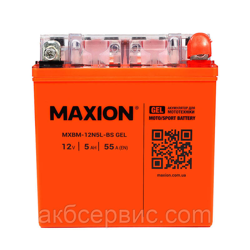 Мото акумулятор MAXION 24MXBM-12N5L-BS GEL (12V, 5Ah, 55A)