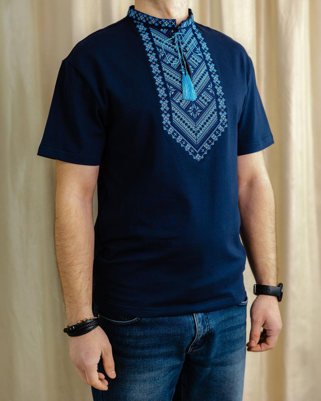 Футболка з вишивкою Коломия на синьому, футболка вишивка, футболка вишиванка, футболка з вишиванкою, футболка вишита