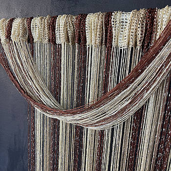 Тюль з нитковими шторами для будинку спальні кімнати, штора з ниток в зал кухню Коричнево-золото-бежевий (NL-302)