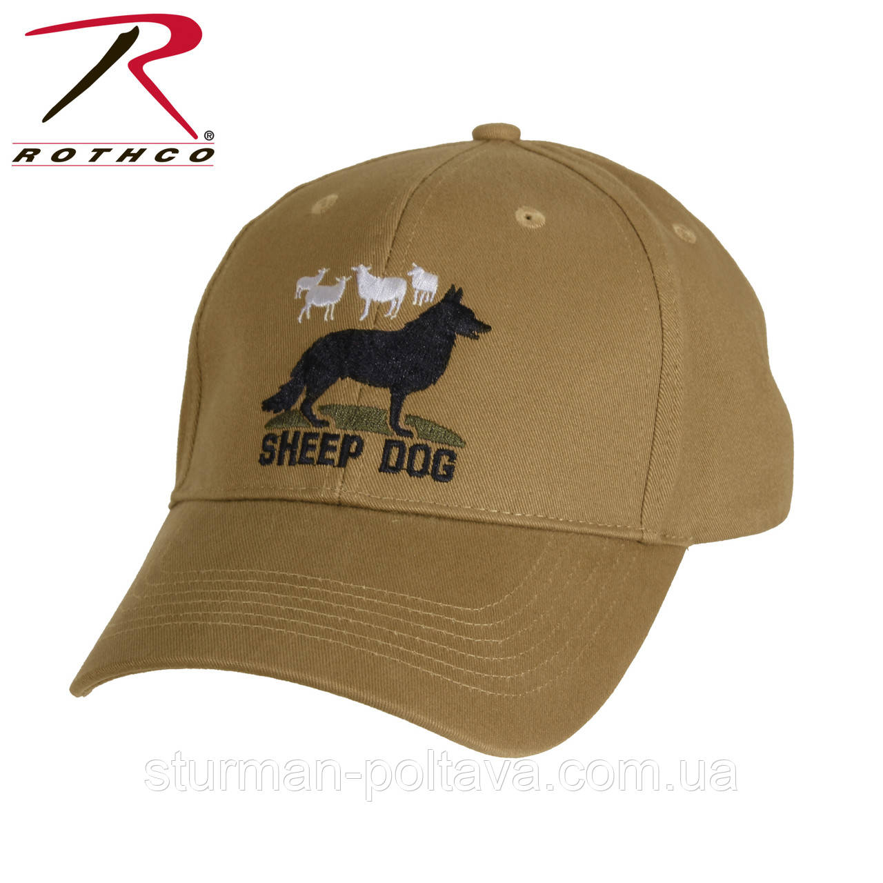 Бейсболка чоловіча з вишивкою Sheep Dog Deluxe бавовна твіл колір койот Rotcho США
