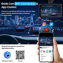 Відеореєстратор Ssontong A16W Dash Cam 2.5K+1080P, WiFi, 64 Гб флешка, нічне бачення, G-сенсор, фото 4