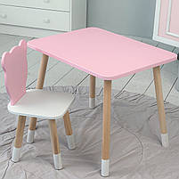 Дитячий столик з дерева 46х60х45 і стільчик медвежа 26.5х26х25, стіл та стілець для дітей, рожевий з білим, фото 3