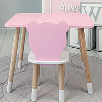 Дитячий столик з дерева 46х60х45 і стільчик медвежа 26.5х26х25, стіл та стілець для дітей, рожевий з білим, фото 6