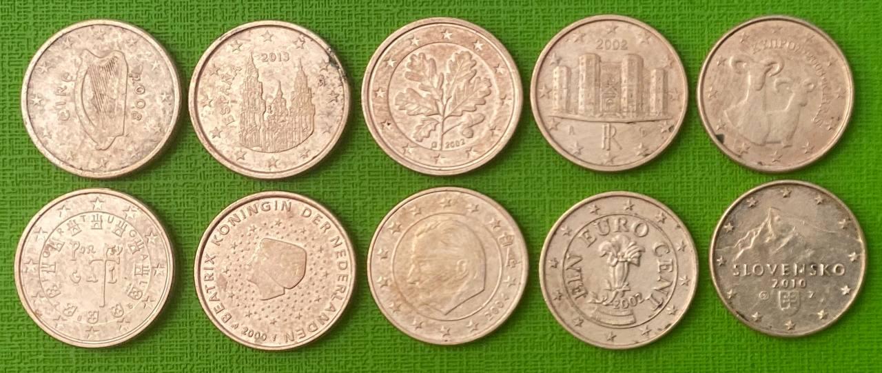 Набір монет Євросоюзу 1 євро цент 10 монет — 10 країн