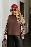 Стильна жіноча кофточка з леопардовими рукавами "Alberta" Норма та батал, фото 5