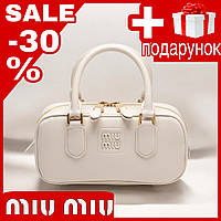 Жіноча шкіряна сумка Miu Miu Arcadie Leather Bag Cream сумка кремова Miu Miu, жіночі сумочки та клатчі