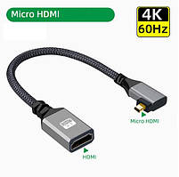 Кутовий кабель HDMI мікро — HDMI 2.0 mama 90 град. лівий кут 90 градусів