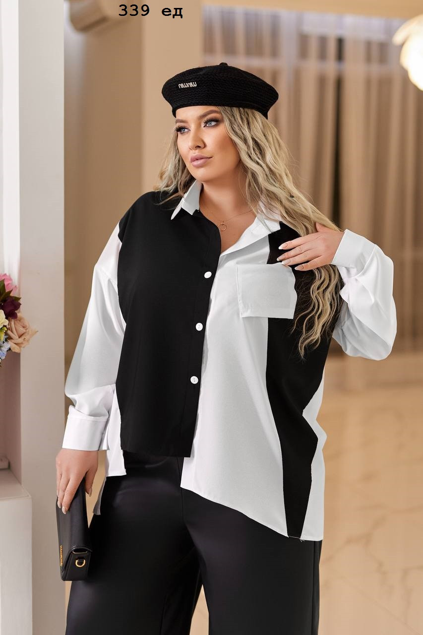 Стильна сорочка оверсайз з розрізом на спині батальна 339 ед, фото 1