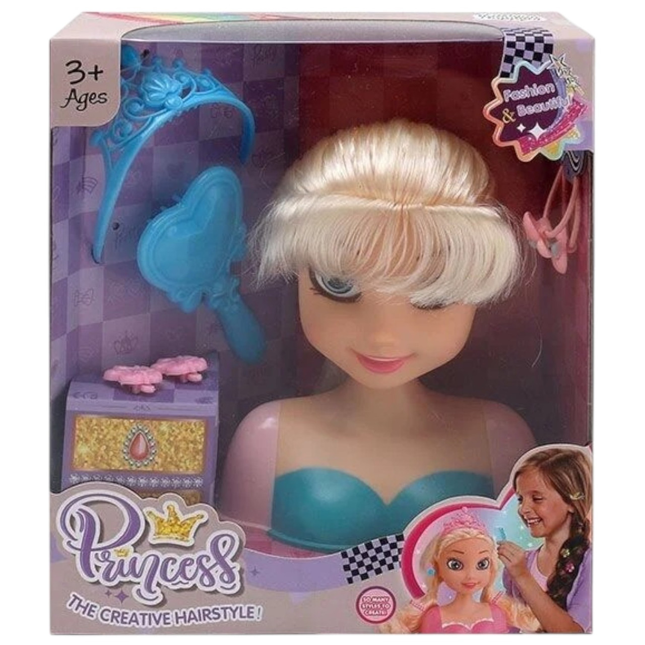 Манекен для зачісок Disney Princess (аксесуари, гребінець, корона, у коробці) LK 1714 D