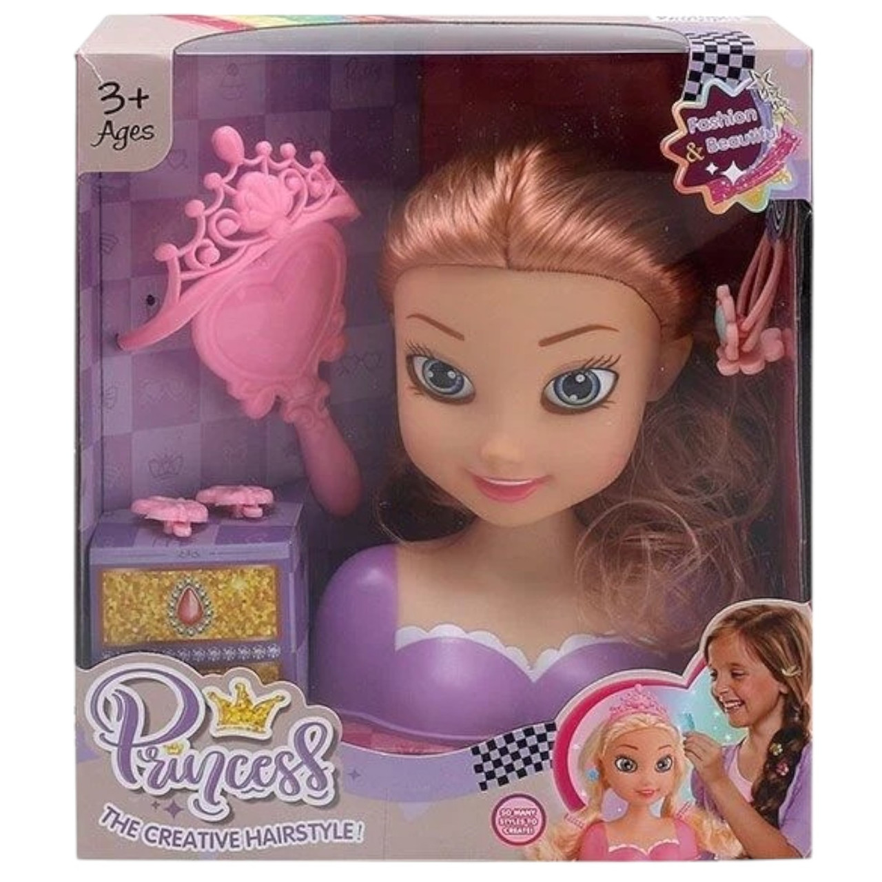 Манекен для зачісок Disney Princess (аксесуари, гребінець, корона, у коробці) LK 1714 B