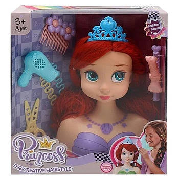 Манекен для зачісок Disney Princess (аксесуари, корона, фен, ножиці, шпильки, у коробці) LK 1713 D