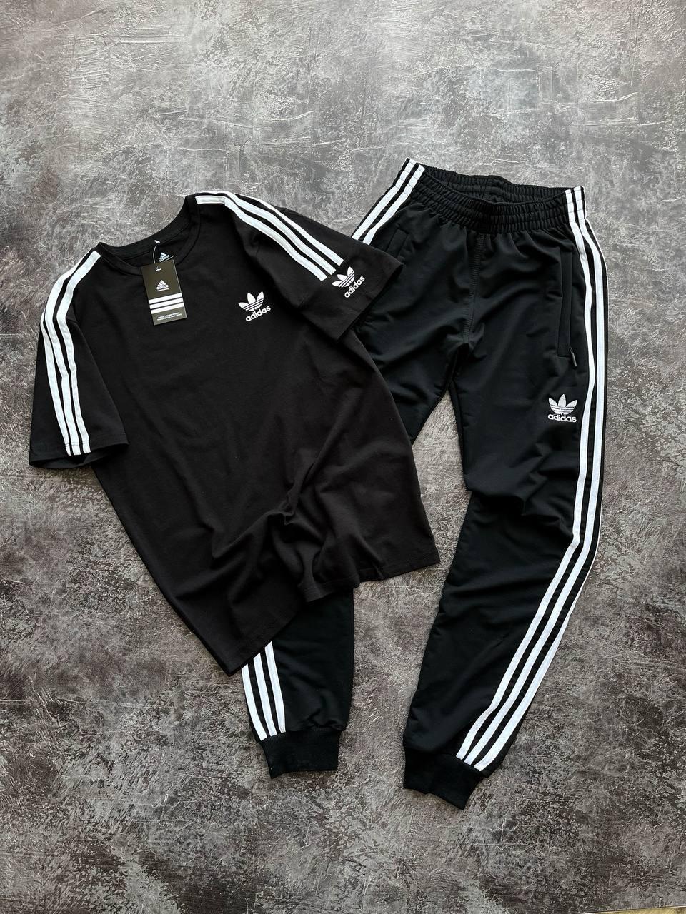 Чоловічий літній костюм Adidas чорний Набір Адідас Футболка + Штани