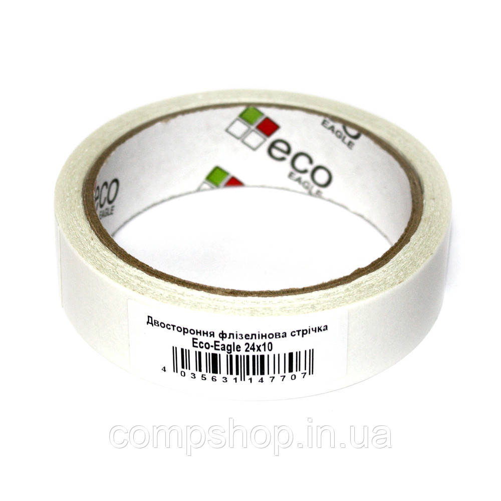 Скотч двосторонній (флізеліновий)  24мм х 10м, прозорий  *Eco-Eagle (код 139063), фото 1