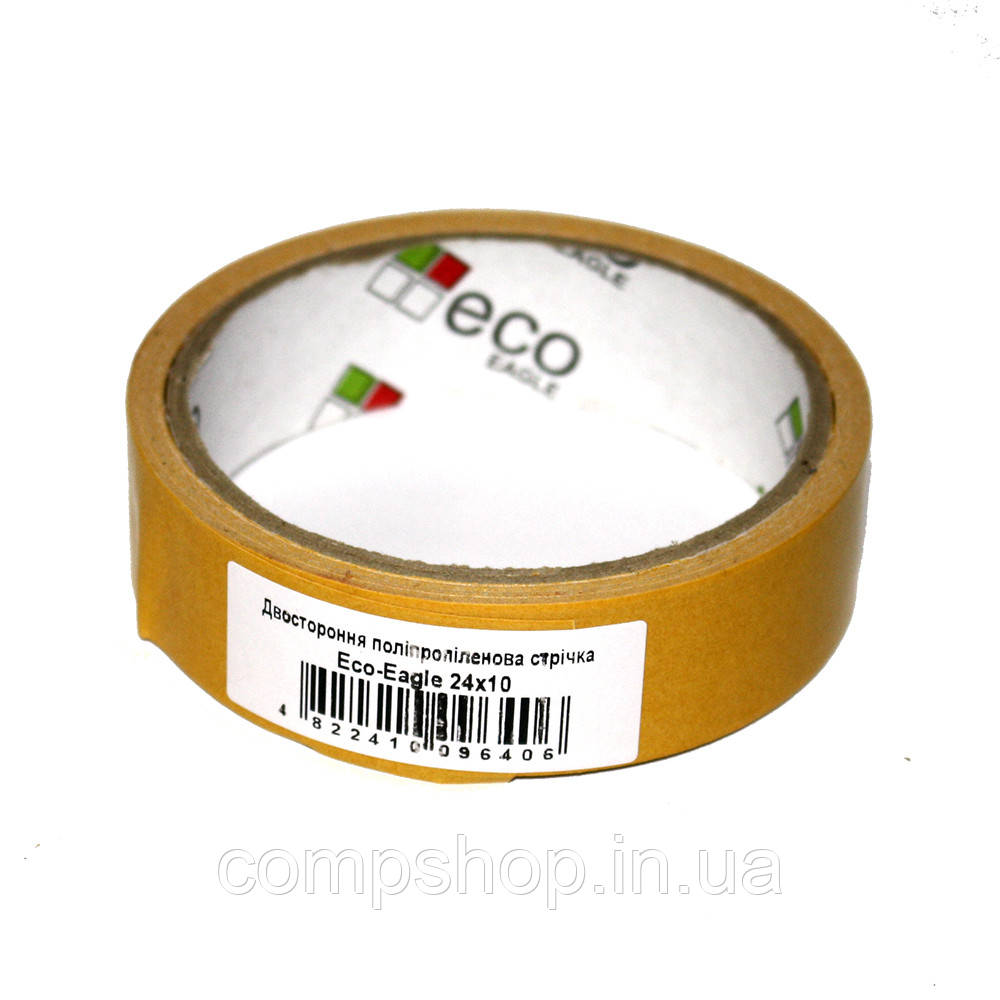 Скотч двосторонній (поліпропіленовий)  24мм х 10м, жовтий  *Eco-Eagle (код 139070), фото 1
