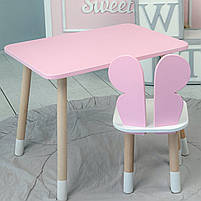 Дитячий столик прямокутний 46х60х45 і стільчик метелик 26.5х26х25, стіл та стілець для дітей, рожевий з білим, фото 3