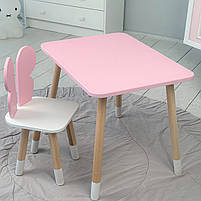 Дитячий столик прямокутний 46х60х45 і стільчик метелик 26.5х26х25, стіл та стілець для дітей, рожевий з білим, фото 6