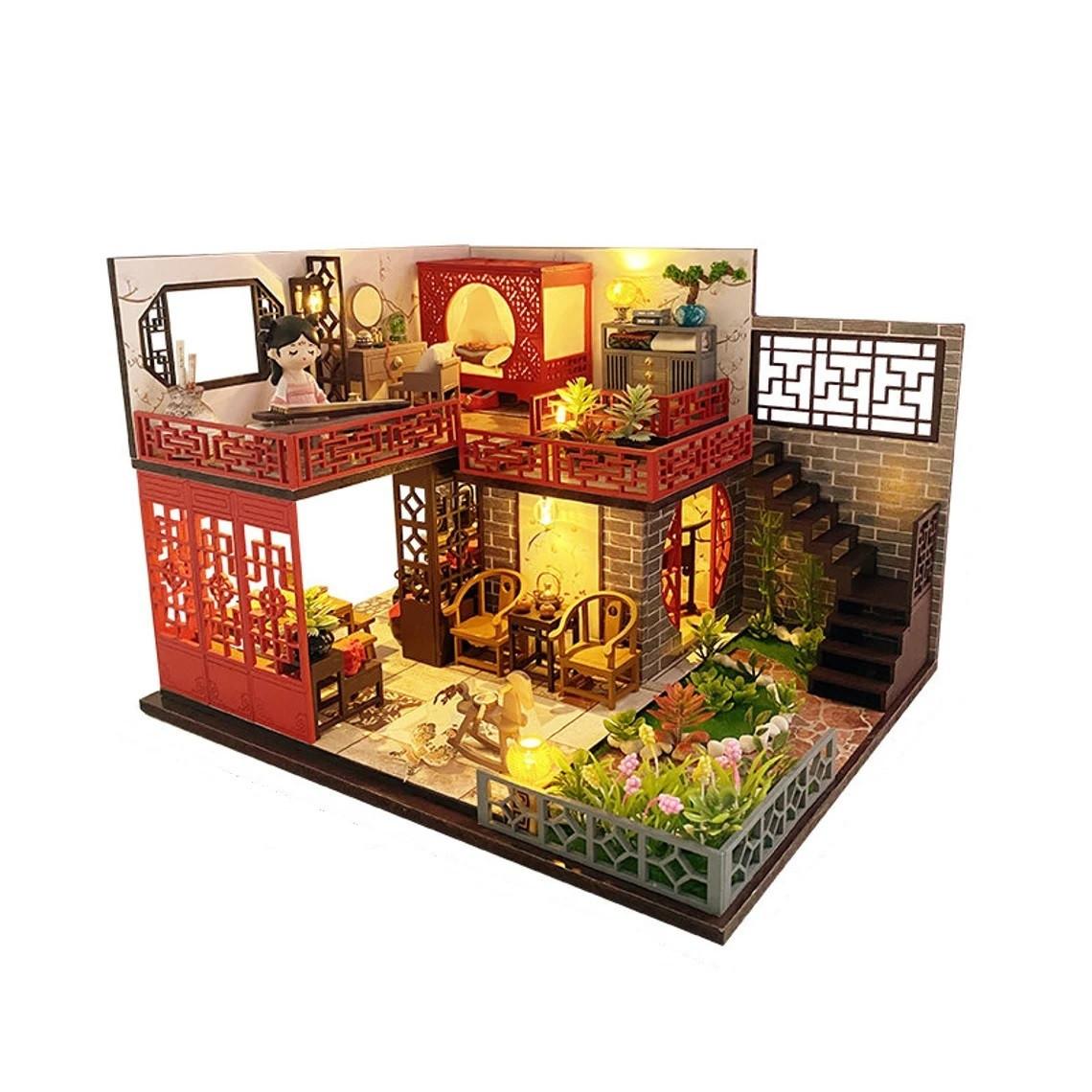 Румбокс Китайська Вілла з квітами DIY House Chinese Villa with Flowers Інтер'єрний конструктор MD-21 + купол