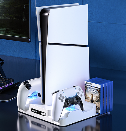 Мультифункціональна док-станція Aolion для Playstation 5 Slim / Playstation 5 із зарядкою для 2-х геймпадів, фото 1