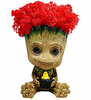 Кашпо з червоним стабілізованим мохом Грут горщик із птенцем G9(3)