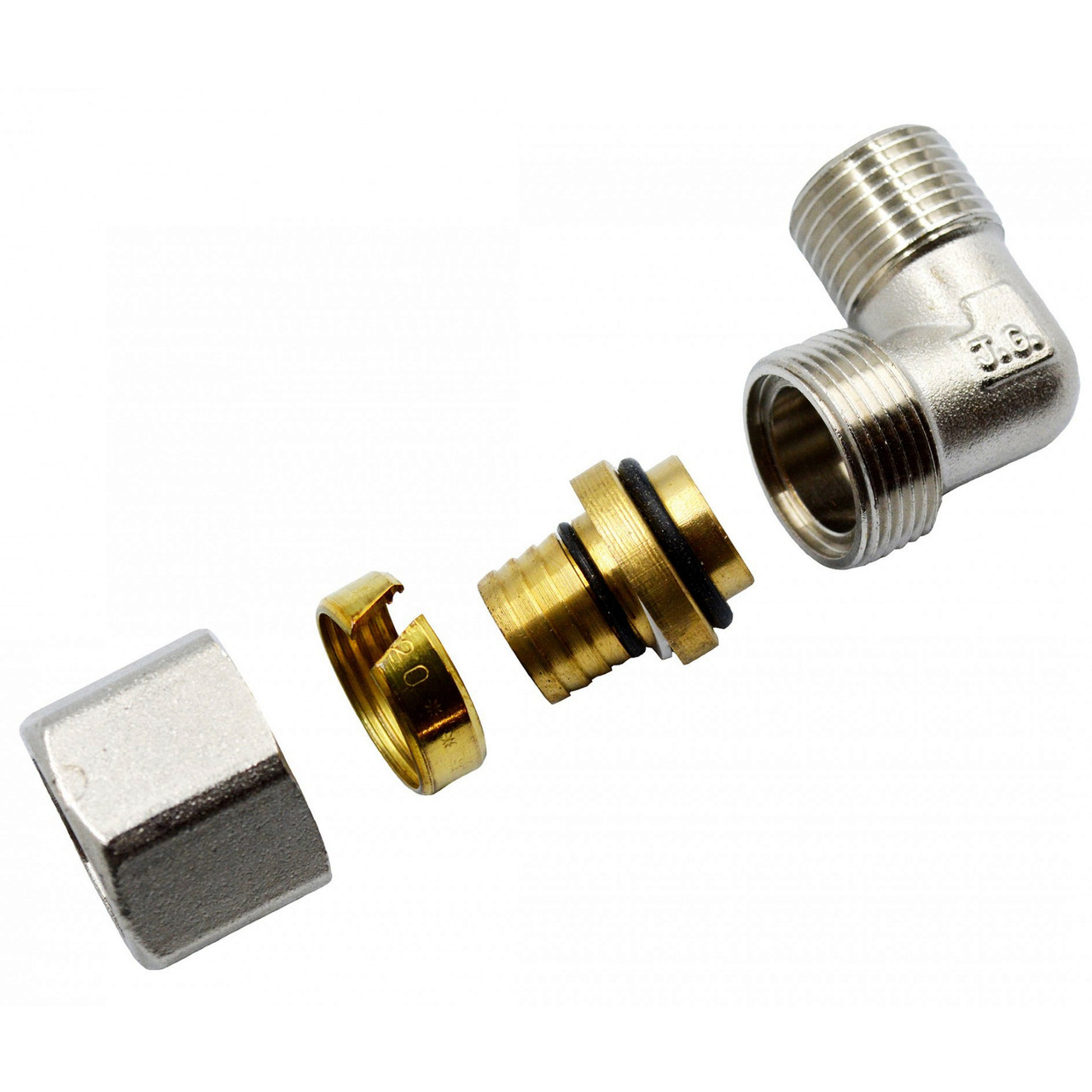 Згін американка кутовий для металопластикових труб Valve J.G. Professional 20 х 3/4 розбірний латунь