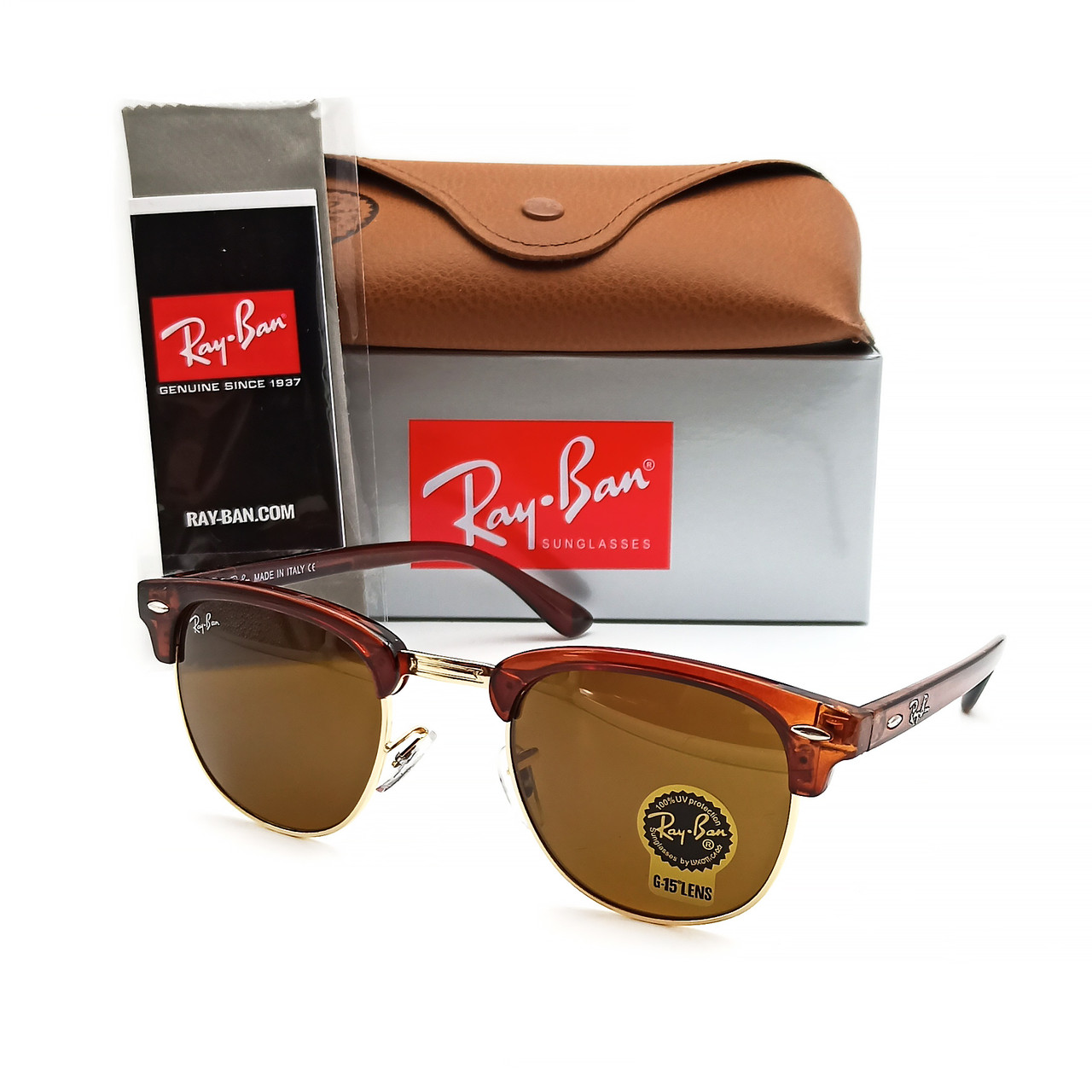 Окуляри Ray Ban Clubmaster коричневі, скло