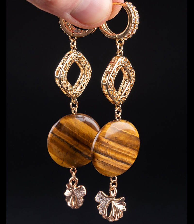 Сережки з натуральним каменем тигрове око, авторської роботи., фото 1