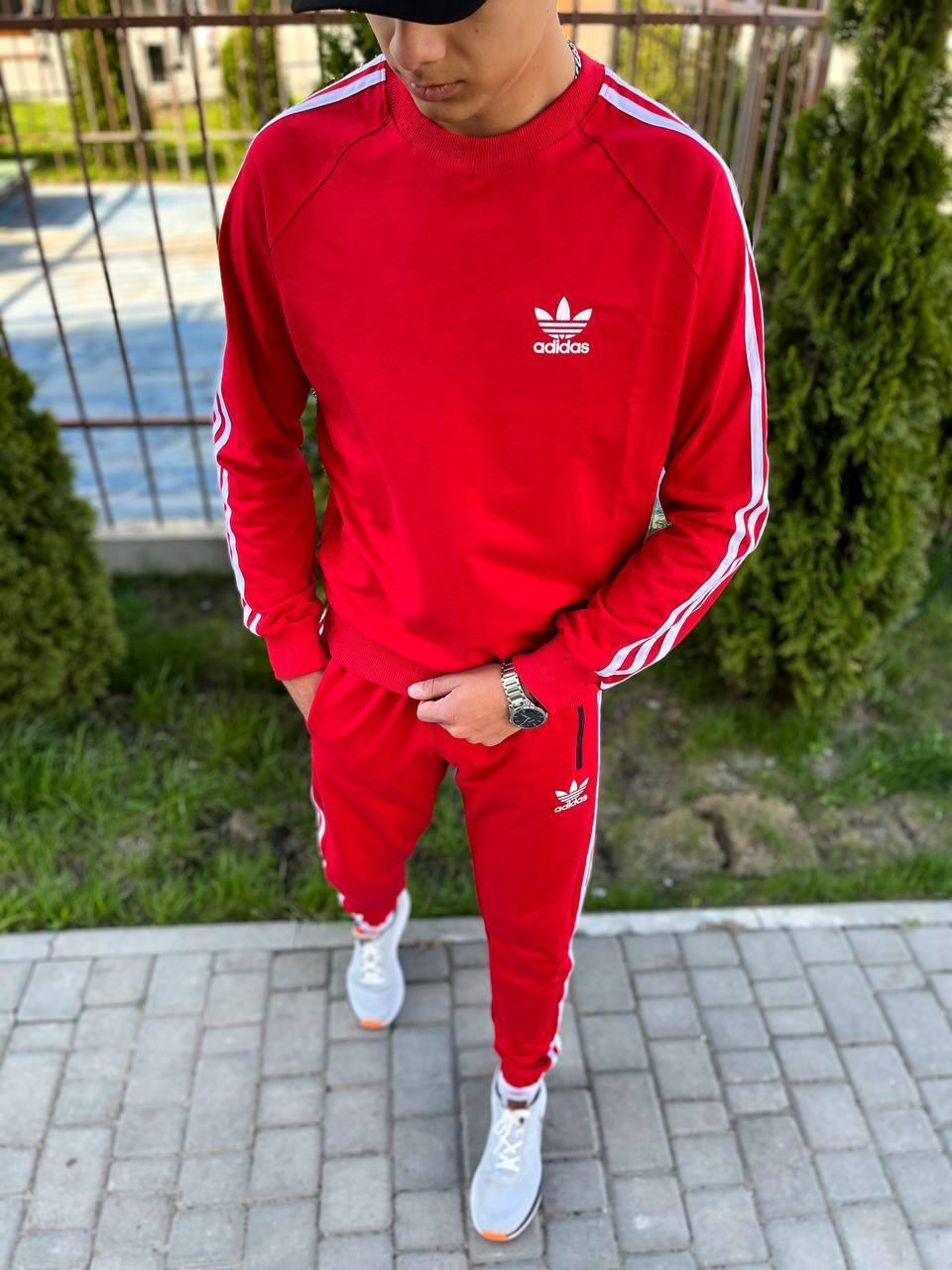 Чоловічий спортивний костюм Adidas Світшот + Штани червоний без капюшона Комплект Адідас весняний осінній