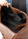 Велика коричнева жіноча сумка хобо, містка з матової екошкіри (якісна штучна шкіра) + зручний гаманець, фото 10