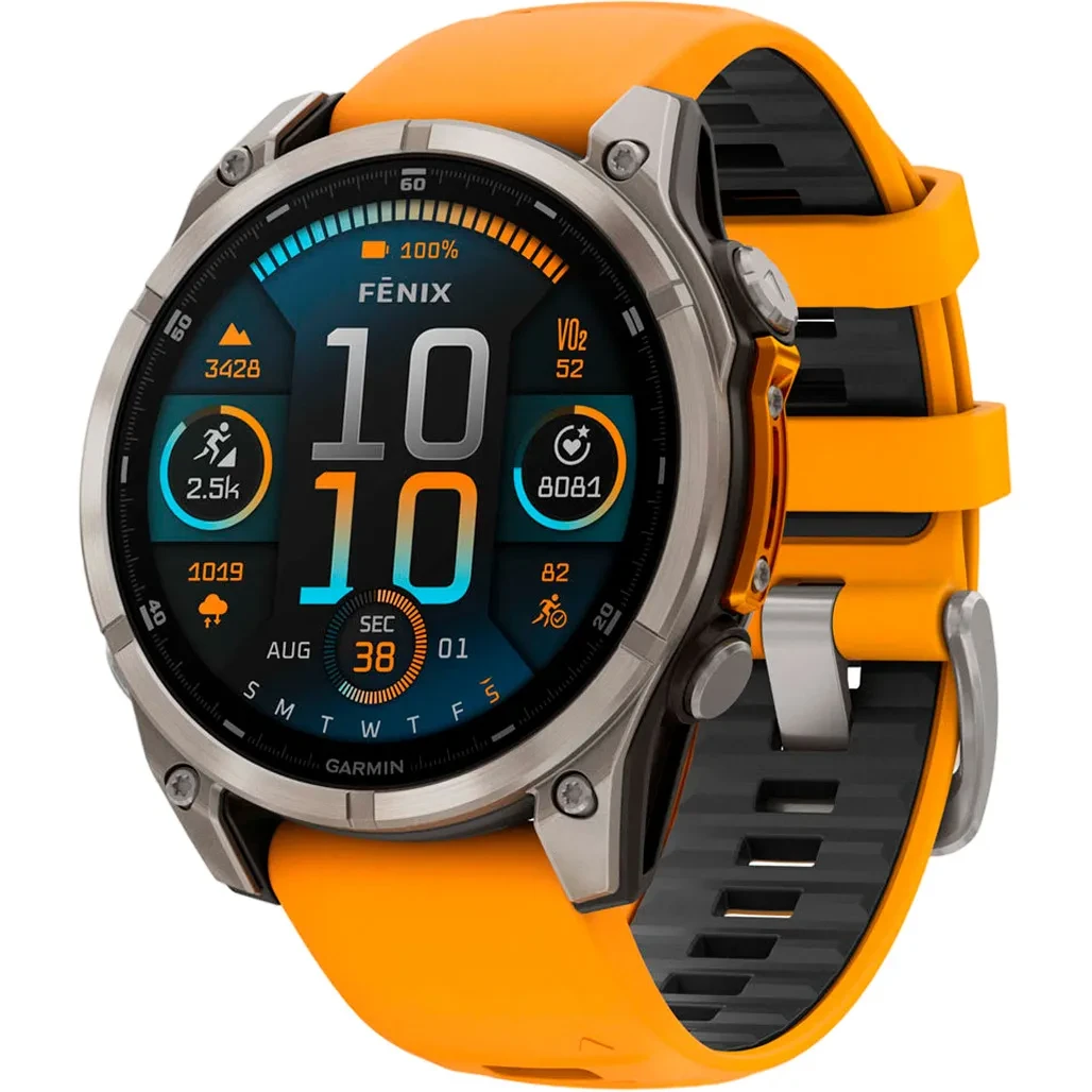 Garmin Fenix 8 47mm AMOLED Sapphire Titanium w. Spark Orange/Graphite Silicone Band (010-02904-10/11/19)