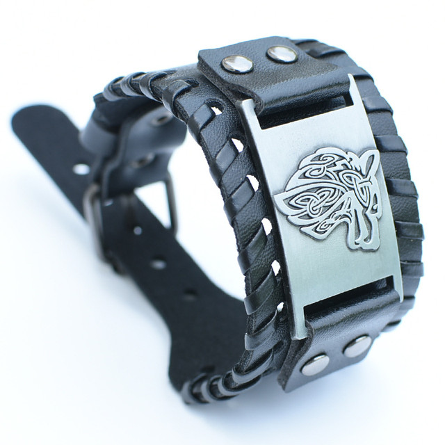 Браслет мужской кожаный Wolf Power Silver широкий Браслет мужской кожаный Wolf Power Silver широкий