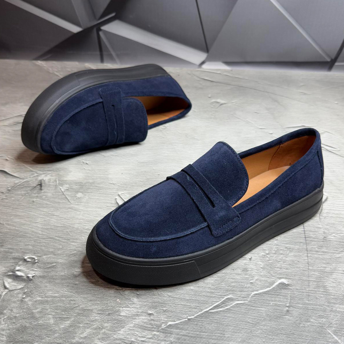 Чоловічі замшеві лофери сині (натуральна замша), туфлі із замші для чоловіків весна осінь, розмір 40 41 42 43 44 45, фото 1