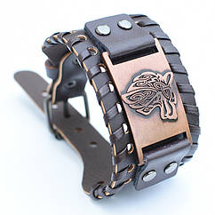 Браслет чоловічий шкіряний Wolf Power Copper широкий