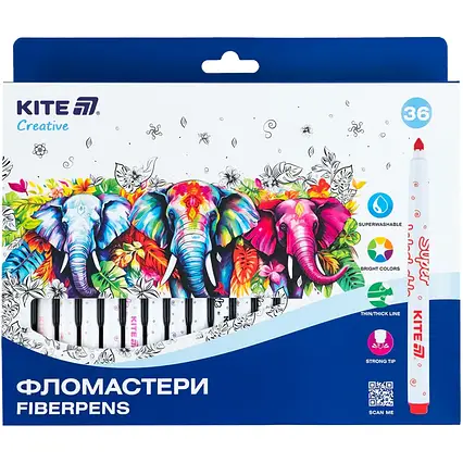 Фломастери Kite Creative Superwashable K-1154 36 кольорів