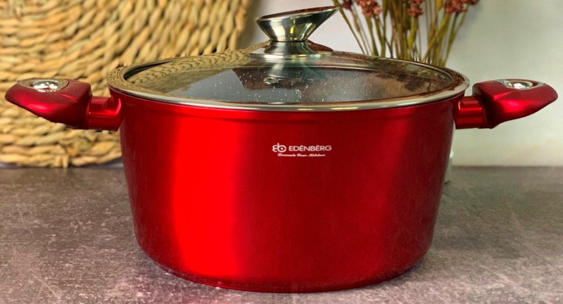 Казан круглий ЧЕРВОНИЙ Edenberg 6,3л мраморне покриття (7412-EB), фото 1