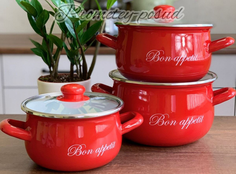 Каструля Турція емаль Bon appetit червоний 3,1л (2234 С), фото 1