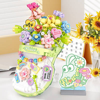 Розвиваючий 3D конструктор Квіткове взуття Дитячий пазл у вигляді крокса Ігровий набір взуття з елементами квітів