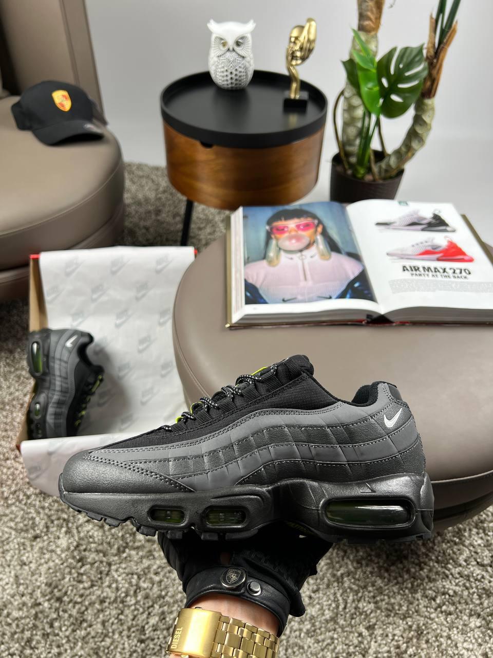 Чоловічі шкіряні текстиль кросівки Nike Air Max 95 Dark Grey Black, кеди Найк сірі весна осінь. Чоловіче взуття