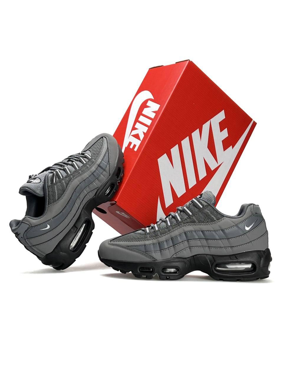 Чоловічі шкіряні текстиль кросівки Nike Air Max 95 Grey Black, кеди Найк сірі весна осінь. Чоловіче взуття