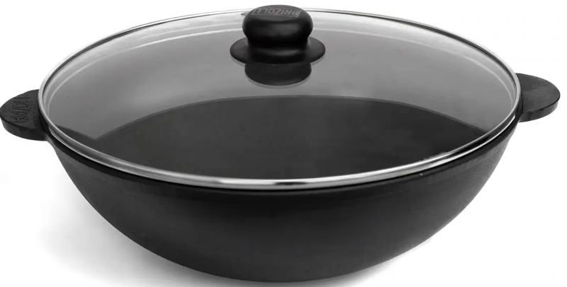 Сковорода чавунна WOK зі скляною кришкою ТМ "BRIZOLL" 3,7 л 280х96 мм (28-6W), фото 1