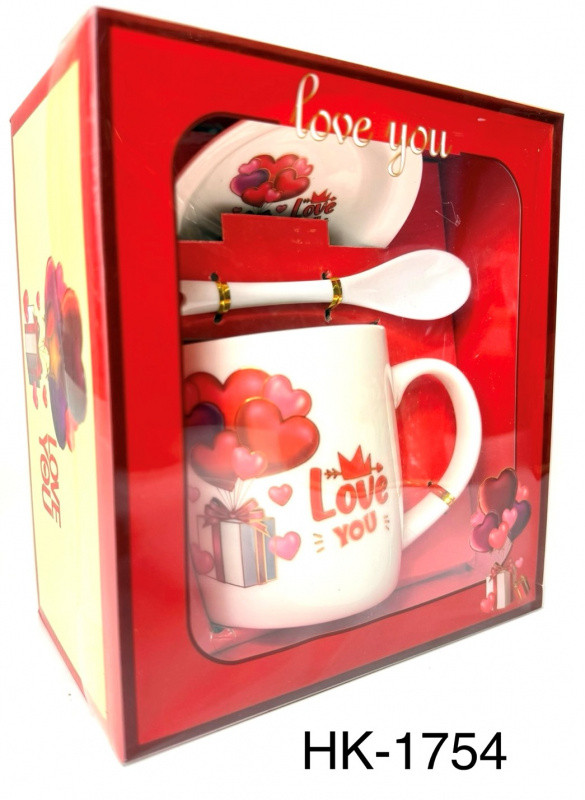 Чашка в упак. 350 мл "Love you" з ложкою і  блюдцем (1754-АТ), фото 1