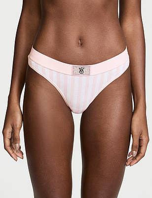 Бавовняні трусики стрінги Victoria’s Secret в рожеву смужку зі стразами, оригінал